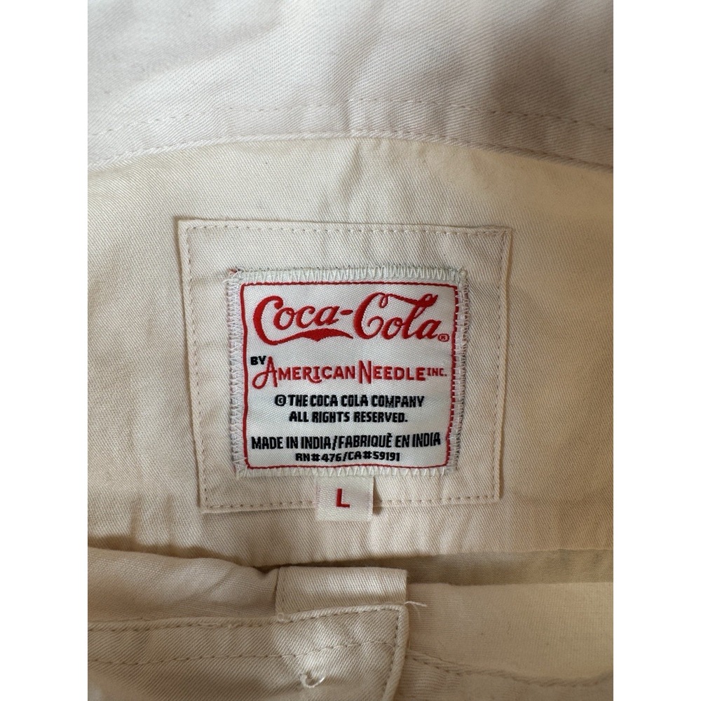 Coca Cola American Needle Shirt Coke Long Sleeve Collared L Creme Embroidered - Picture 16 of 16